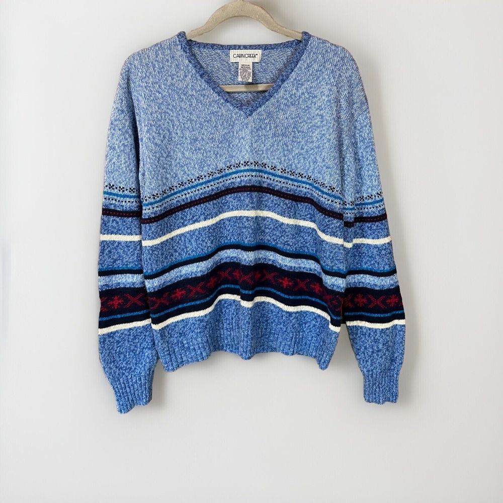 Vintage Cabin Creek Knitted Sweater Women's M Winter Blue Stripes USA MINT VGUC